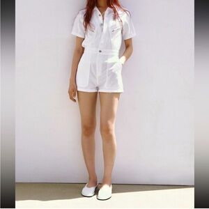 NWT Zara White Short Sleeve Utility Romper White Size Medium